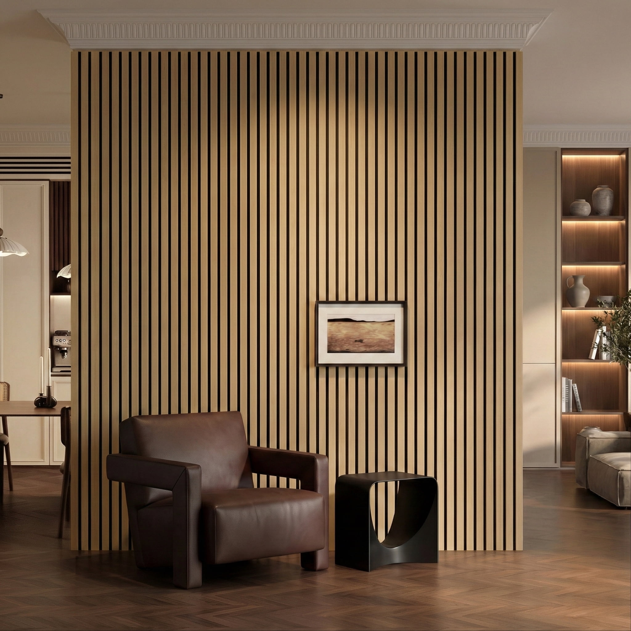 FRMALL Acoustic Wood Slat Wall Panels, 4-Pack, 94" x 8" Soundproof 3D Accent Wall Panels for Interior Decor, Natural