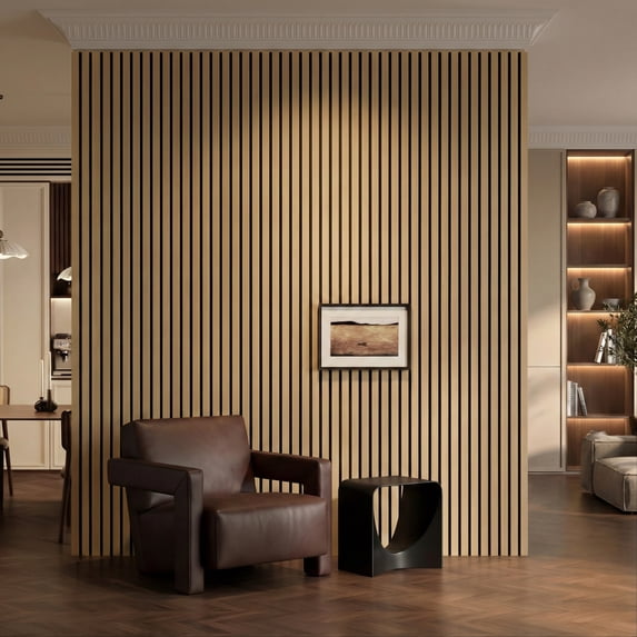 FRMALL Acoustic Wood Slat Wall Panels, 4-Pack, 94" x 8" Soundproof 3D Accent Wall Panels for Interior Decor, Natural