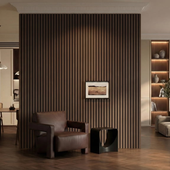 FRMALL Acoustic Wood Slat Wall Panels, 4-Pack, 94" x 8" Soundproof 3D Accent Wall Panels for Interior Decor, Walnut