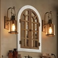 thumbnail image 1 of FRMALL Arched Mirror Window Mirrors for Wall Decor 20"x30" Wood Frame, Brown White, 1 of 10