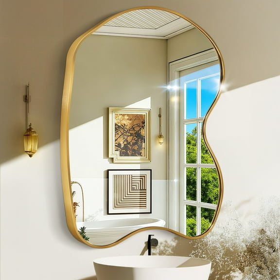 FRMALL Beta Wall Mirror 20"x32", Modern Bathroom Mirrors Wall Mounted With Gold Metal Frame