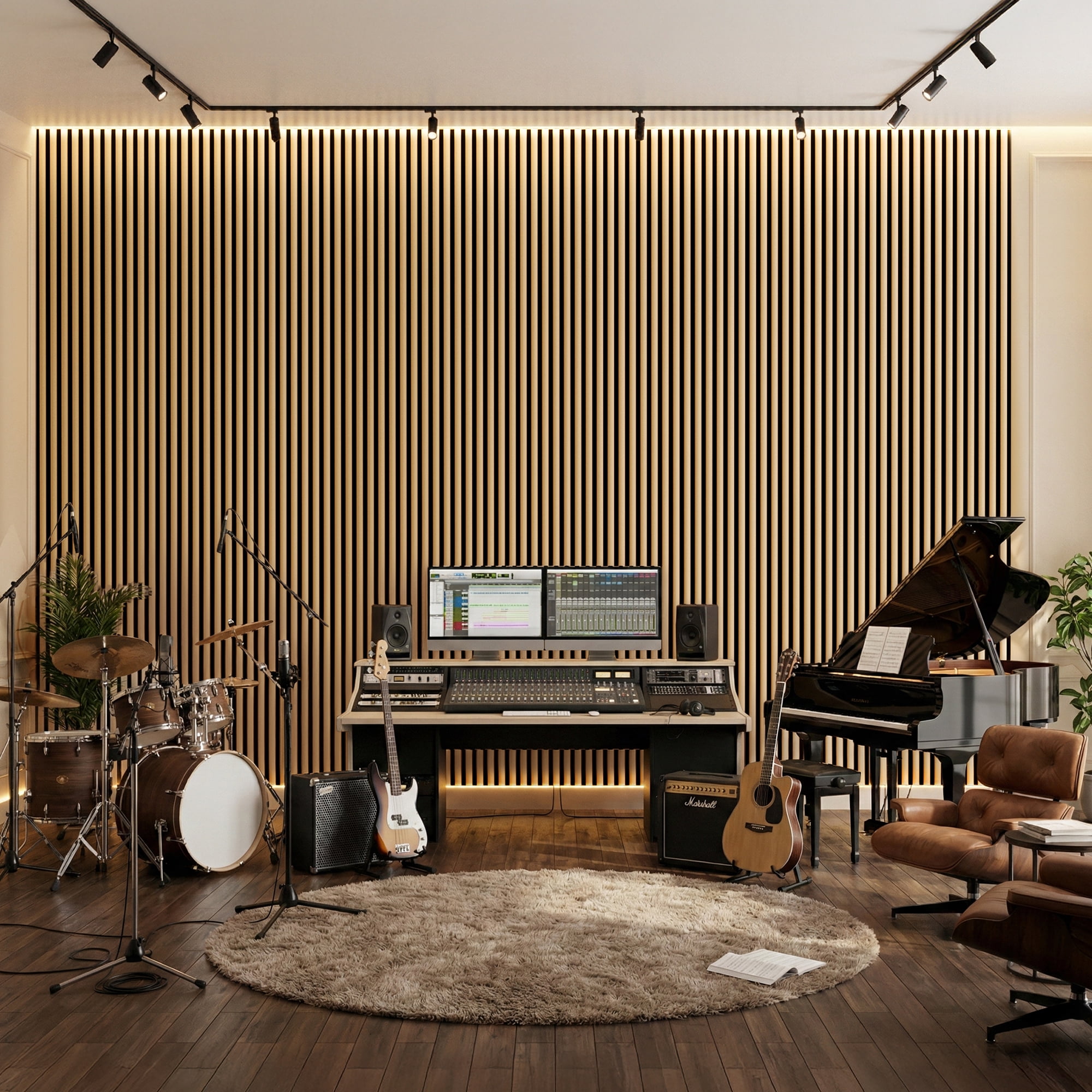 FRMALL Half-Round Acoustic Wood Slat Wall Panels, 4-Pack, 94" x 8" Soundproof 3D Decorative Wall Panels, Fluted Design, Natural