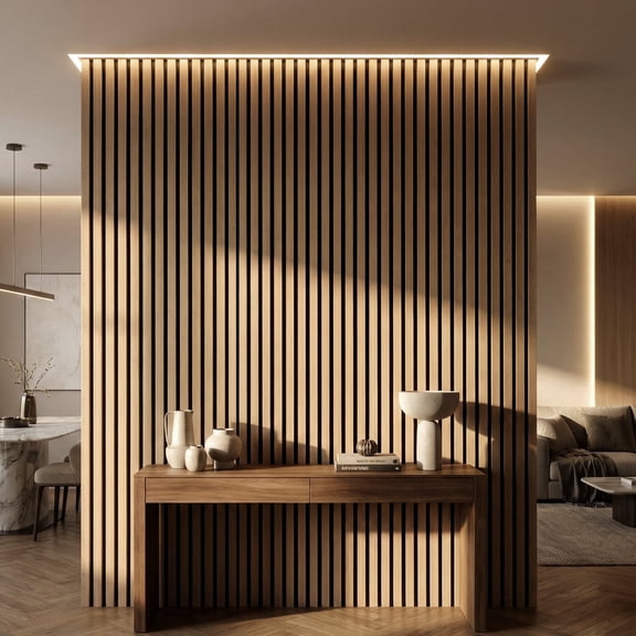 Fahomiss Modern Acoustic Wood Slat Wall Panels 4-Pack 47"x24", Natural 3D Soundproof Decor