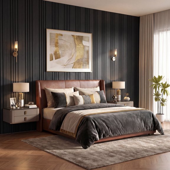 Fahomiss Modern Striped Acoustic Wood Slat Tiles 8-Pack 24"x24", 3D Soundproof Wall Panel, Black