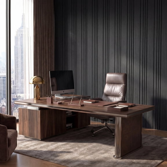 Fahomiss Modern Striped Acoustic Wood Slat Tiles 8-Pack 24"x24", 3D Soundproof Wall Panel, Black