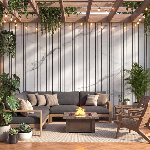 Fahomiss Modern Striped Acoustic Wood Slat Tiles 8-Pack 24"x24", 3D Soundproof Wall Panel, Marble