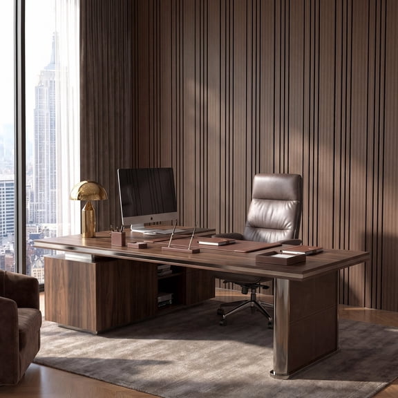 Fahomiss Modern Striped Acoustic Wood Slat Tiles 8-Pack 24"x24", 3D Soundproof Wall Panel, Walnut