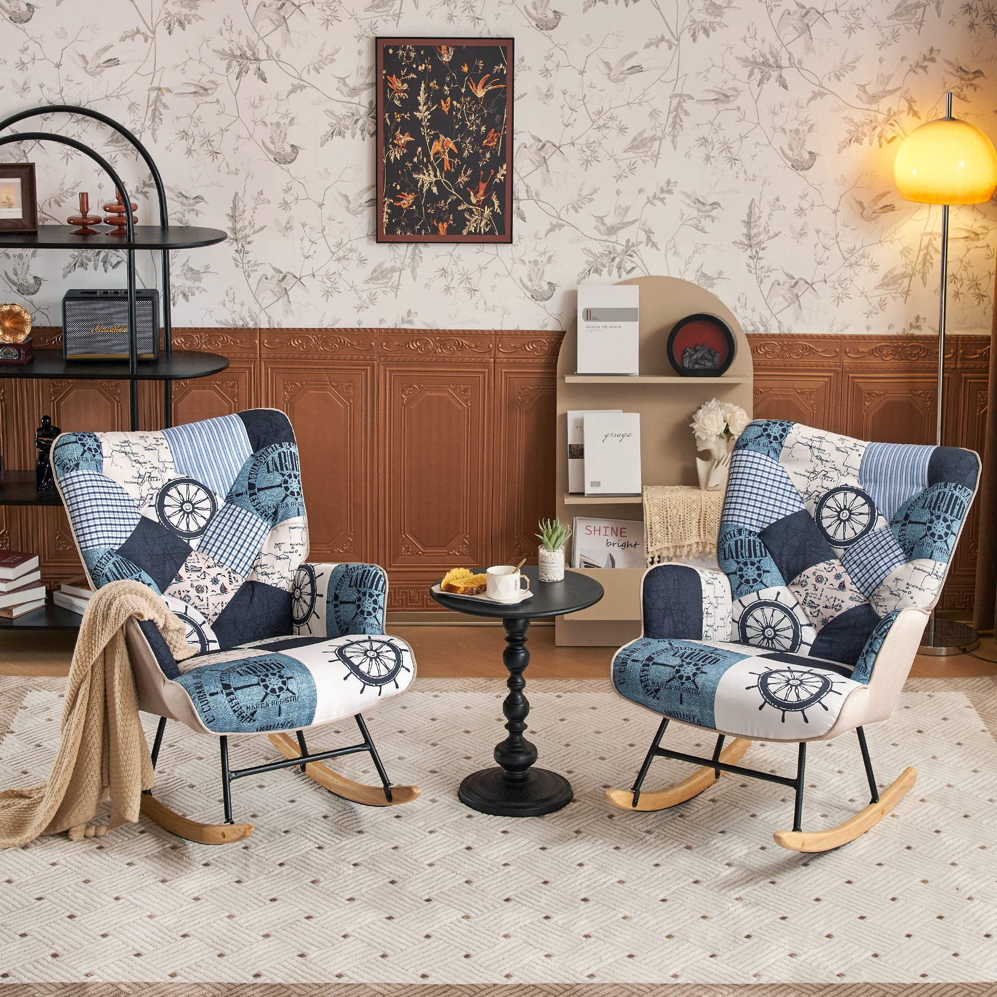 FRMALL Nursery Rocking Chairs Accent Chair Set of 2 for Baby, Navy Blue ...