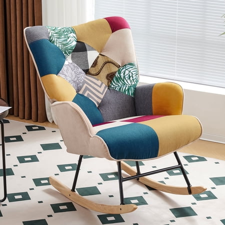 FRMALL Nursery Rocking Chairs Accent Chair for Baby, Boho Blue