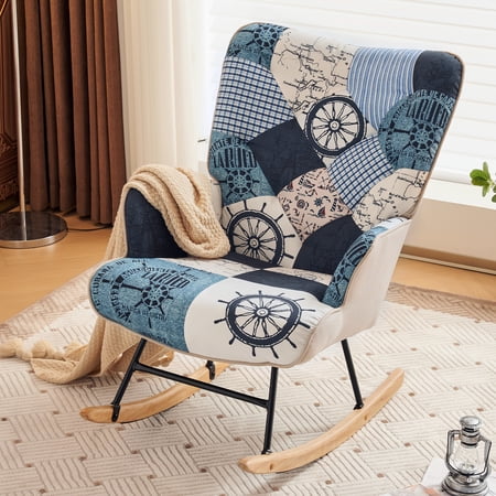 FRMALL Nursery Rocking Chairs Accent Chair for Baby, Navy Blue