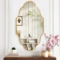 FRMALL Scalloped Bathroom Mirror for Wall Mirrors Metal Frame, 36"x20", Gold