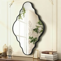 FRMALL Wavy Diamond Wall Mirror 20"x36", Modern Bathroom Mirrors Wall Mounted With Black Metal Frame