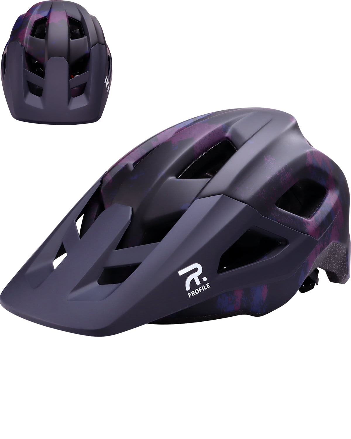 FROFILE Mountain Bike Helmet for Adult - Pinch-Free Magnetic Buckle, Purple Camo, CPSC Certificated MTB Bicycle Helmets with Detachable Visor for Men & Women