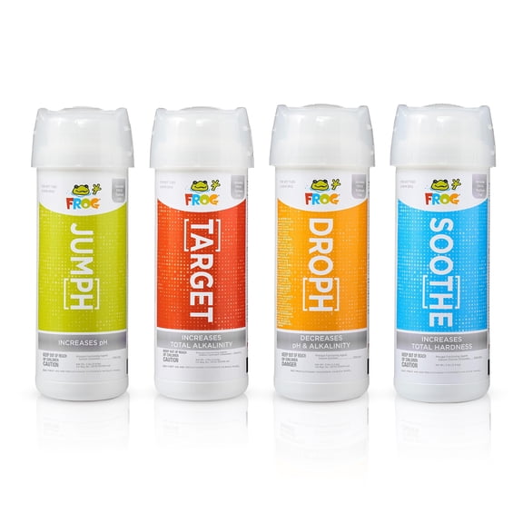 FROG Balancing Starter Kit for Hot Tubs and Swim Spas - pH, Total Alkalinity and Hardness Increaser & pH and Total Alkalinity Decreaser - TruDose Measuring Caps for Easy Maintenance & Balancing