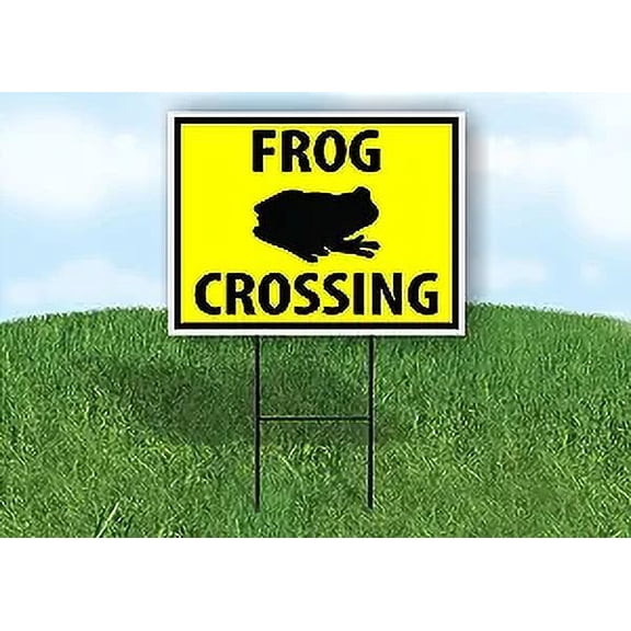 FROG CROSSING FROG YELLOW - Double Sided Frog Crossing Yard Sign with Stand - Driveway Signs for Street, Road Sign, Lawn, House, Real Estate - Yard Signs, Custom Sign - 18" x 24"