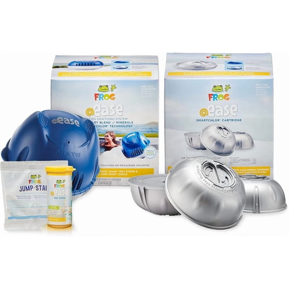 FROG Ease Floating Sanitizing System + Replacement SmartChlor Cartridge 3-Pack Plus Free Hot Tub Care Guide, Self-Regulating Hot Tub Sanitizer Bundle