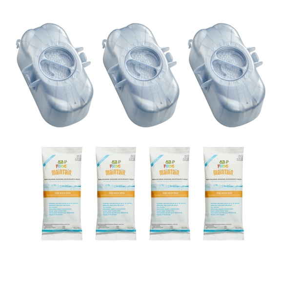 FROG @Ease Replacement SmartChlor Cartridges for use with Swim Spa FROG @Ease Floating System - Swim Spa Sanitizer System Supports Less Chlorine Use - 3 Pack + 4 Maintain