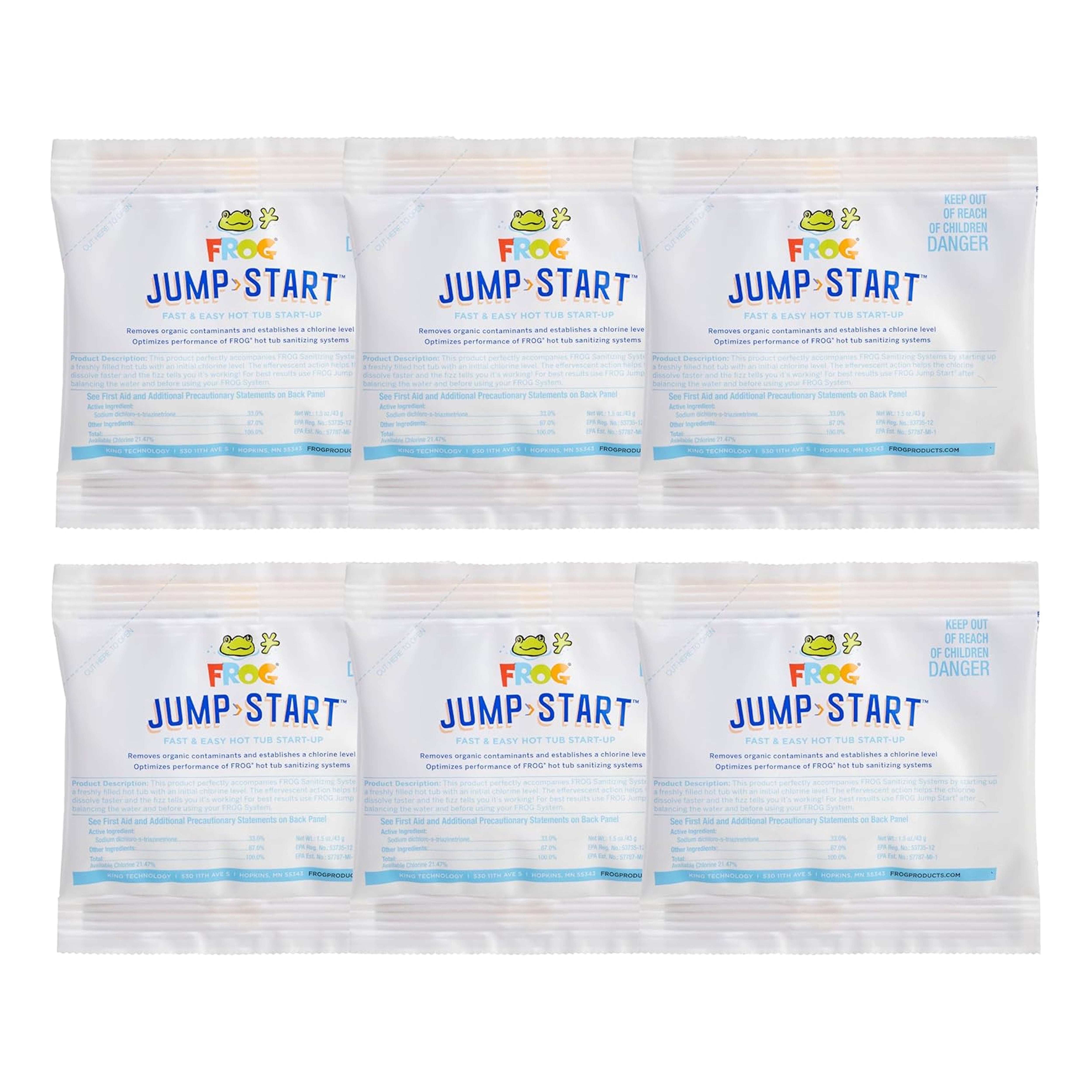 FROG Jump Start for Hot Tubs - Start-Up Chlorine Shock Removes Organic Contaminants & Establishes Chlorine Level - Hot Tub Set Up & Treatment - 6 Pack