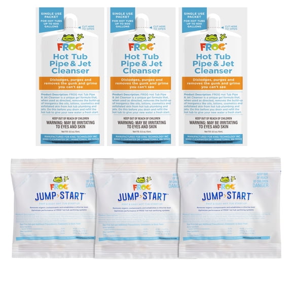 FROG Jump Start and Pipe & Jet Cleanser for Hot Tubs - Start-Up Chlorine Shock and Single Dose Deep Clean Purge Cleaner - Hot Tub Set Up & Treatment - 3 Pack