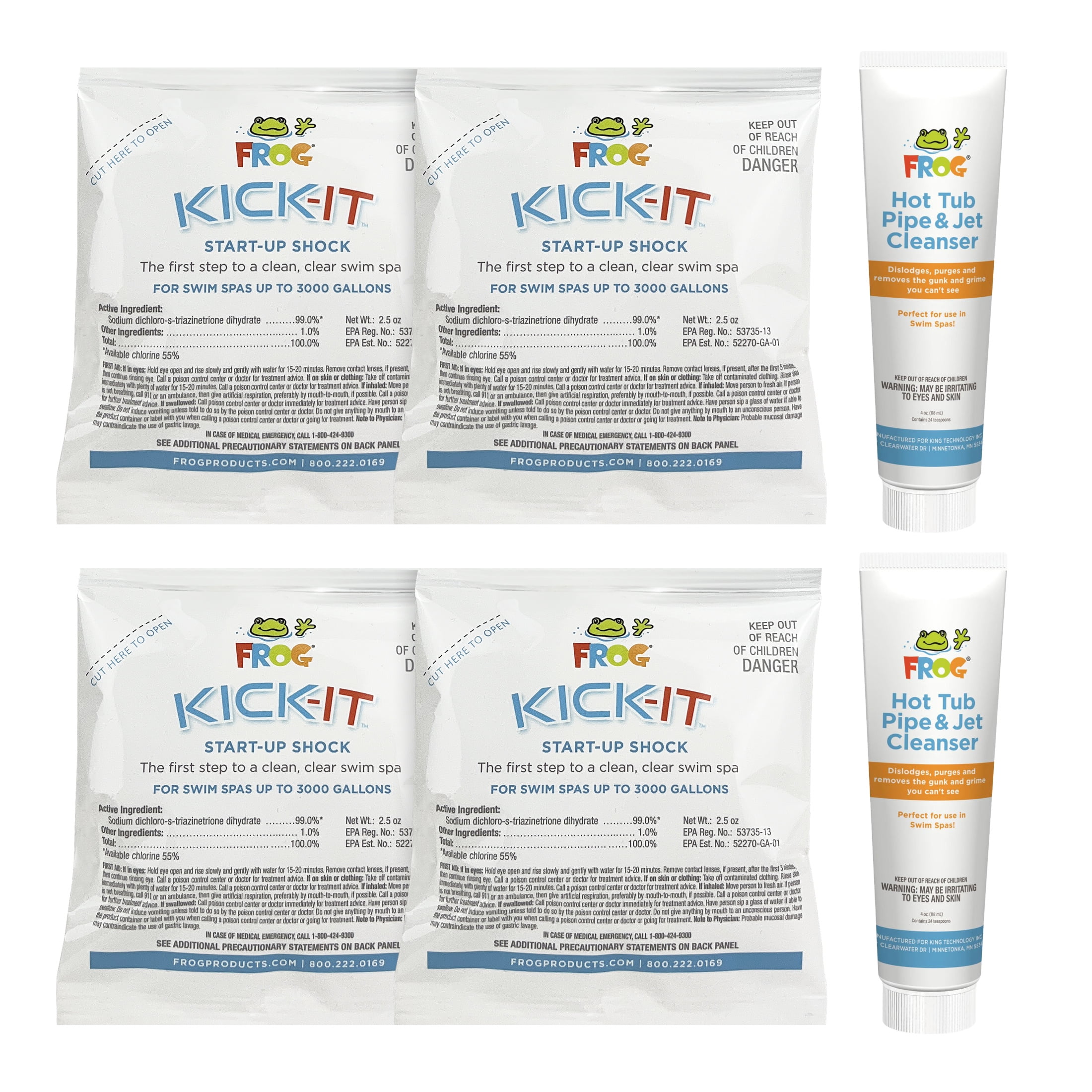 FROG Kick-It and Pipe & Jet Cleanser for Swim Spas - Start-Up Chlorine Shock and Multi Dose Deep Clean Purge Cleaner - Swim Spa Set Up & Treatment - Fresh Start Bundle+