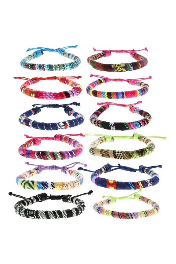 12 Adjustable Rope Bracelets for Women and Men, Round Boho Woven String Friendship Bracelets