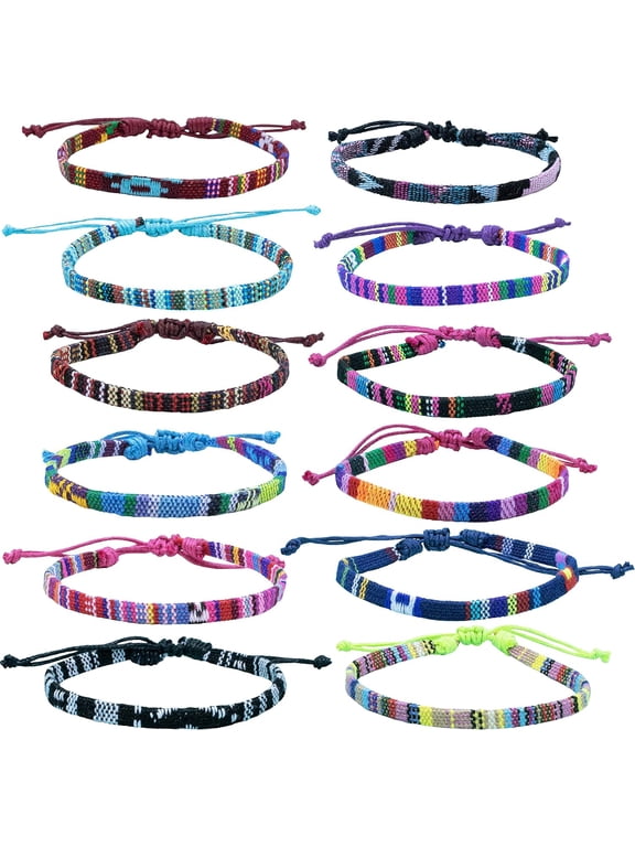 12 VSCO Bracelets for Teen Girls, VISCO Girl Braided Friendship Bracelets for Women and Men, VSCO Girl Stuff, Boho Woven Rope String Bracelets for Teens, Friendship Bracelet Pack
