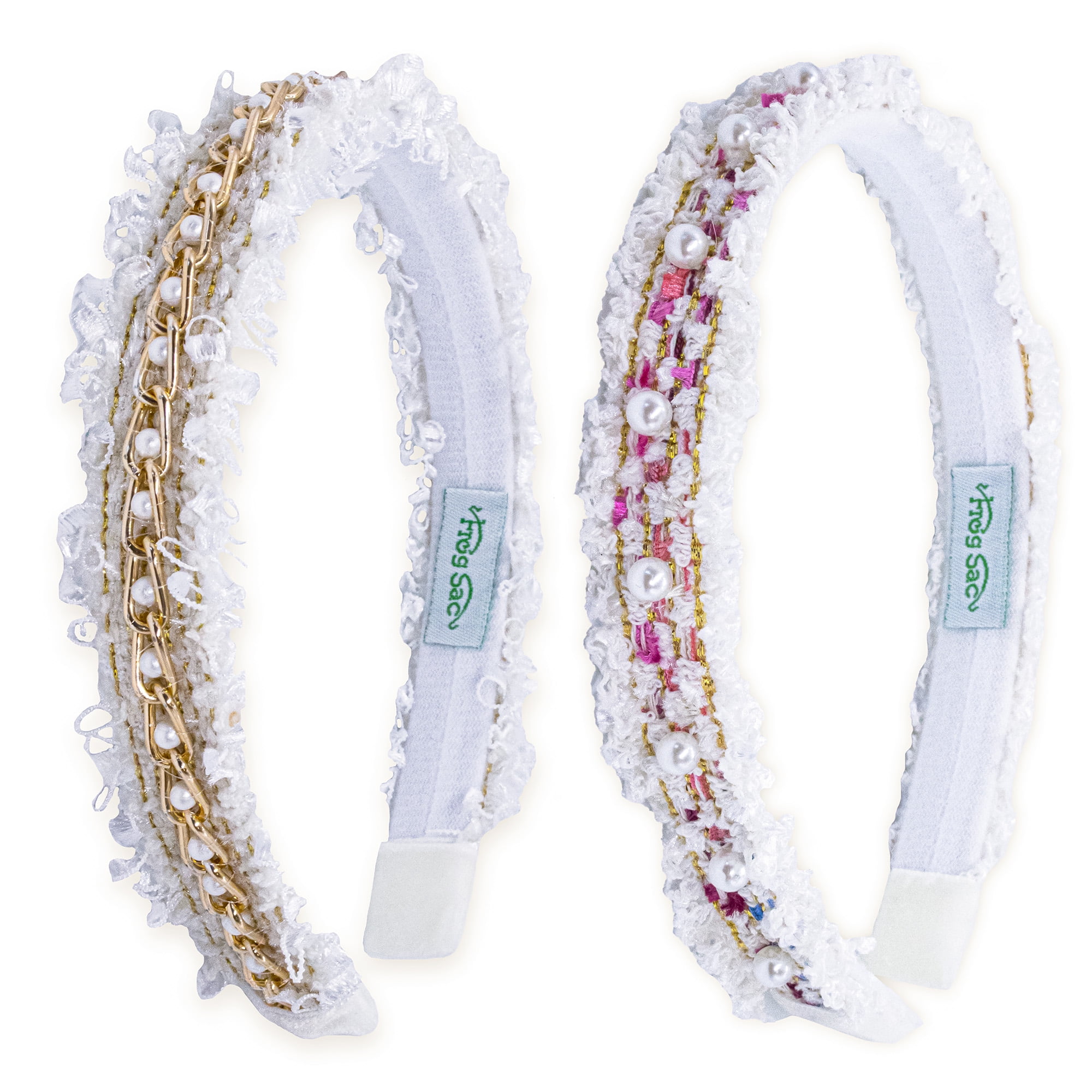 FROG SAC 2 Confetti Headbands for Girls, White Pearl Hair Bands
