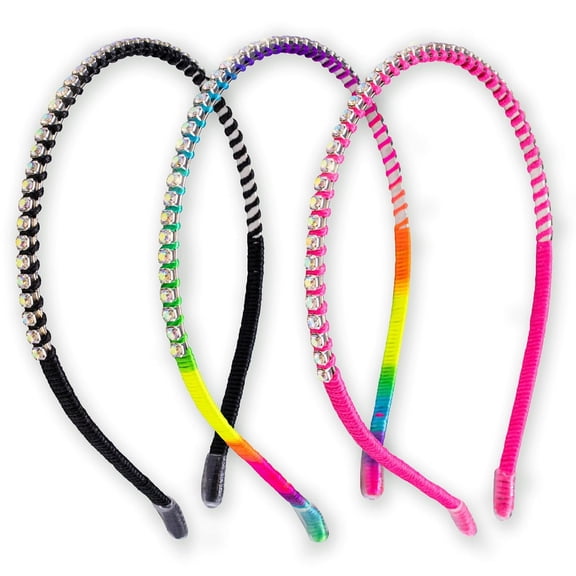 FROG SAC 3 Thin Headbands for Girls - Rhinestone Head Bands for Kids, Little Girl Sparkle Headband, Toddler Hair Band Accessories, Skinny Hairbands for Children