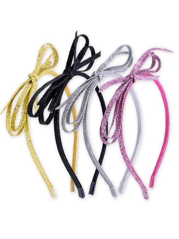 4 Bow Headbands for Girls, Thin Head Bands for Kids, Sparkly Sequin Hairbands for Toddlers, Cute Non Slip Hairbands for Children, Easter Basket Fillers Stocking Stuffers