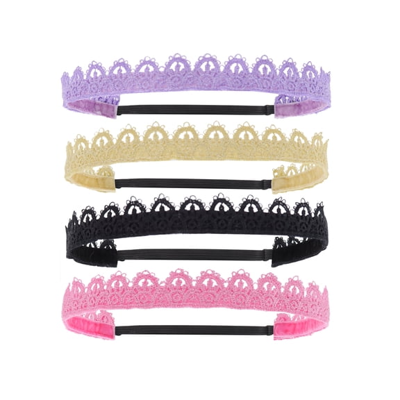 FROG SAC 4 Lace Headbands for Girls, Adjustable Non Slip Tiara Crown Headband for Kids, Nonslip Crochet Dressy Head Bands Hair Accessories, Easter Solid Color Fancy No Slip Girl Hairband Party Favors