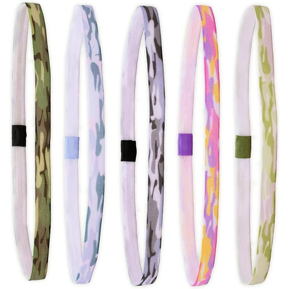 FROG SAC 5 Sports Headbands for Girls, Thin Elastic Sport Hair Bands for Women, Non Slip Athletic Headband Pack for Kids, Hair Accessories for Soccer Gymnastics Basketball Volleyball Field Hockey