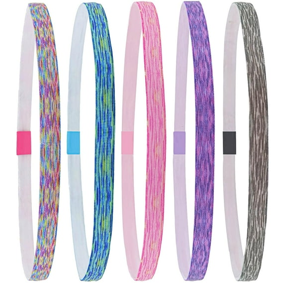FROG SAC 5 Sports Headbands for Girls, Thin Elastic Sport Hair Bands for Women, Non Slip Athletic Headband Pack for Kids, Hair Accessories for Soccer Gymnastics Basketball Volleyball Field Hockey