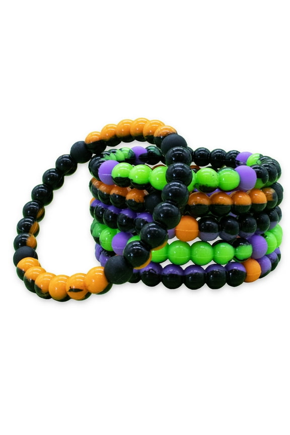 6 Beaded Bracelets for Girls, Silicone Bracelet Pack for Kids, Cute Bead Bracelets, VSCO Girl Birthday Party Favors for Teens (Halloween)