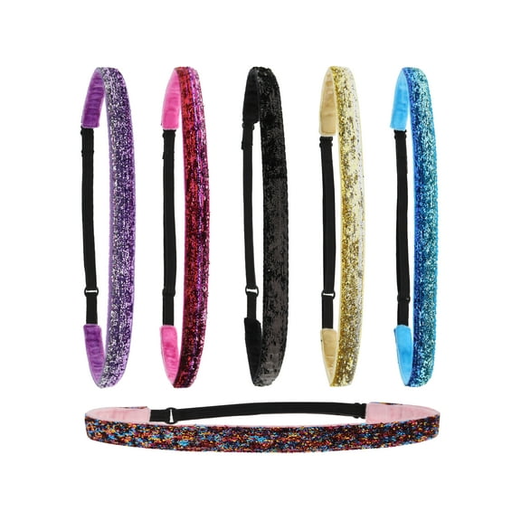 FROG SAC 6 Glitter Headbands for Girls, Adjustable Non Slip Thin Stretch Elastic Sports Headband for Teens, Cute Stretchy Athletic Sports Hair Accessories for Kids