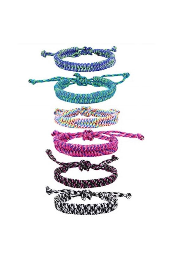 6 Paracord Friendship Bracelets for Girls, Parachute Cord Braided Bracelet Set, Woven Braid String Jewelry, Easter Basket Fillers for Teens, Teenage Stocking Stuffers, Camping Party Favors