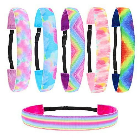 FROG SAC 6 Tie Dye Elastic Headbands for Girls, No Slip Adjustable Rainbow Hair Bands for Kids, Stretch Head Band for Teens, Cute Hair Accessories for Birthday Party Favors
