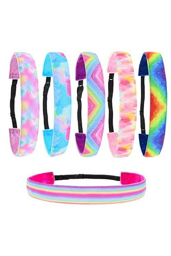 6 Tie Dye Elastic Headbands for Girls, No Slip Adjustable Rainbow Hair Bands for Kids, Stretch Head Band for Teens, Cute Hair Accessories for Birthday Party Favors