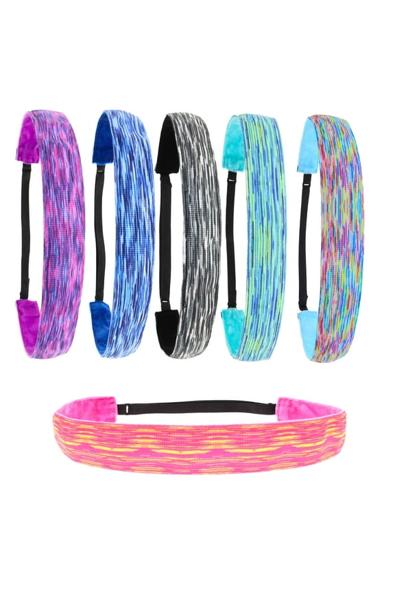6 Tie Dye Headbands for Girls, Adjustable No Slip Hair Bands for Kids, Stretch Elastic Sport Headband Hair Accessories for Teens, Cute Athletic Head Band Pack for Women