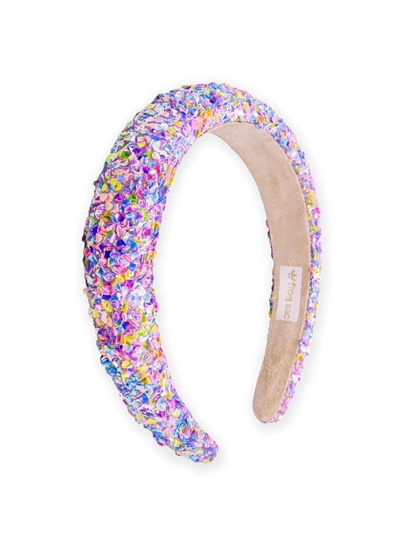 Headbands for Girls - Rainbow Sequin Padded Head Bands for Kids, Sparkly Toddler Headband, Puffy Sparkle Beaded Hair Band Accessories, Easter Basket Fillers Stocking Stuffers