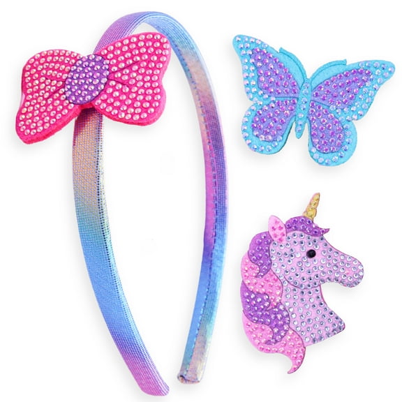 FROG SAC Interchangeable Charm Headband for Girls, Butterfly Bow Unicorn Kids Hairband, Sparkle Rhinestone Little Girl Hair Bands, Toddlers Hair Accessories