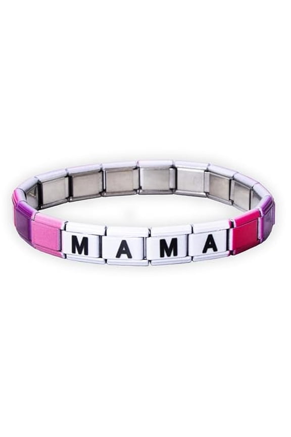 Italian Charm Word Bracelet for Girls, Stainless Steel Tile Letter Friendship Bracelets for Women, 9mm Modular Link Charms Jewelry for Teens, Cute Stretch Affirmation Accessories