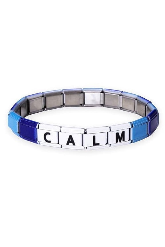 Italian Charm Word Bracelet for Girls, Stainless Steel Tile Letter Friendship Bracelets for Women, 9mm Modular Link Charms Jewelry for Teens, Cute Stretch Affirmation Accessories