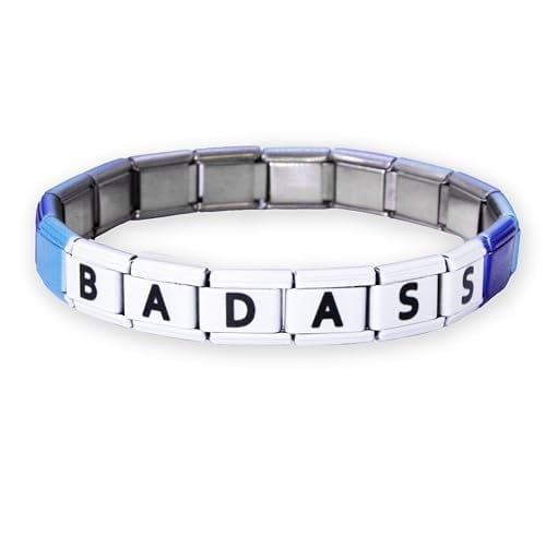 FROG SAC Italian Charm Word Bracelet for Girls, Stainless Steel Tile Letter Friendship Bracelets for Women, 9mm Modular Link Charms Jewelry for Teens, Cute Stretch Affirmation Accessories