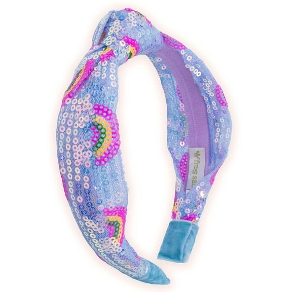 FROG SAC Knot Headband for Girls - Rainbow Sequin Knotted Headbands for Kids, Sparkly Hair Bands for Toddlers, Little Girl Blue Head Band Hair Accessories