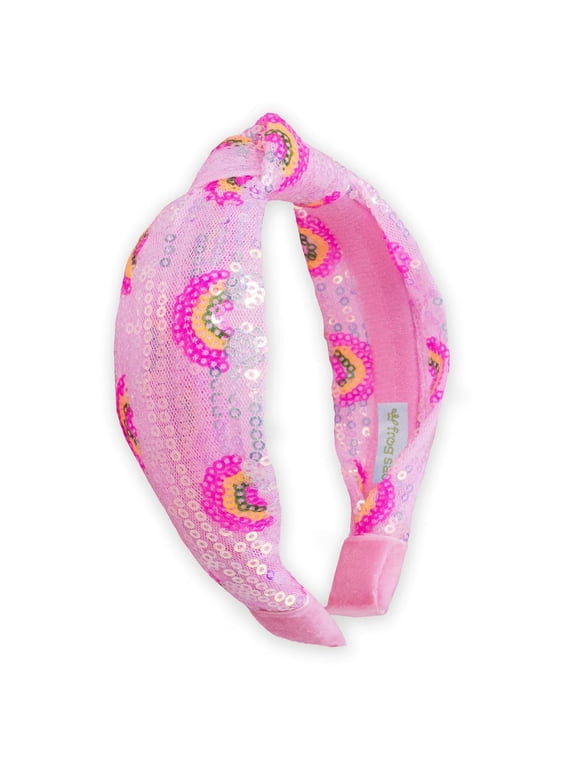 Knot Headband for Girls - Rainbow Sequin Knotted Headbands for Kids, Sparkly Hair Bands for Toddlers, Little Girl Pink Head Band Hair Accessories