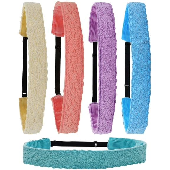 FROG SAC Lace Headbands for Girls, Adjustable Non-Slip Elastic Girl Headbands, Dressy Pastel Lacy Headwraps, Cute Hair Accessories for Kids, Plain Solid Color Headband Birthday Party Favors