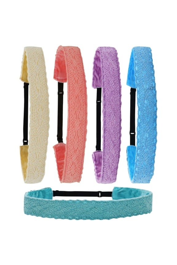 Lace Headbands for Girls, Adjustable Non-Slip Elastic Girl Headbands, Dressy Pastel Lacy Headwraps, Cute Hair Accessories for Kids, Plain Solid Color Headband Birthday Party Favors