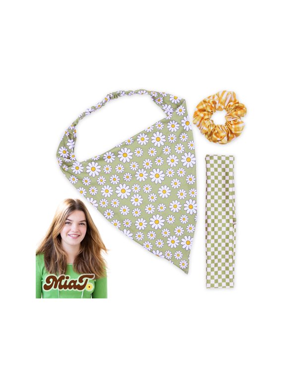 & Mia Talerico Hair Scarf Headbands for Girls, Flower Headband Scarf Bandanas, Floral Bandana Head Bands for Women (Olive)
