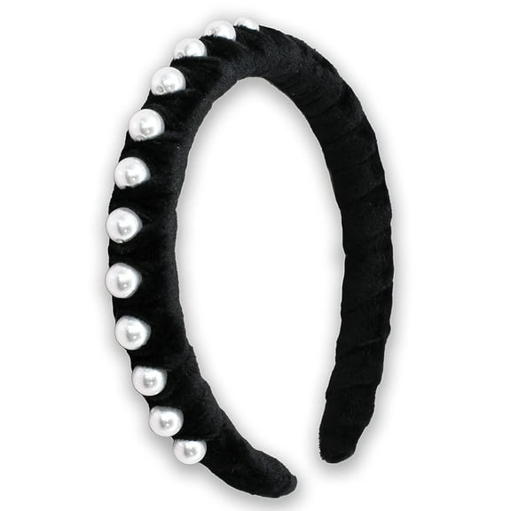 FROG SAC Pearl Headband for Girls, Black Hair Band for Kids, Soft Velvet Girl Headbands, Fancy Braided Head Bands for Children, Cute Braid Hairband Hair Accessories