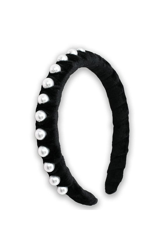 Pearl Headband for Girls, Black Hair Band for Kids, Soft Velvet Girl Headbands, Fancy Braided Head Bands for Children, Cute Braid Hairband Hair Accessories